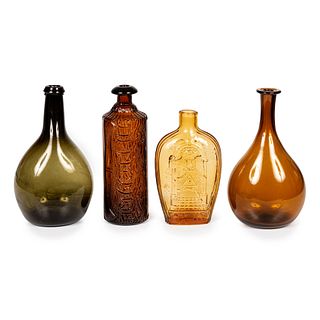 Four Blown and Molded Colored Glass Bottles
