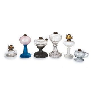 Six Molded Glass Oil Lamps