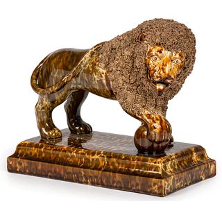 A Bennington Flint Enamel Glazed Lion, Attributed to Lyman Fenton & Co.