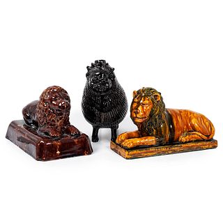 Three Ceramic Glazed Lion Figures