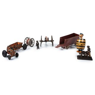 Seven Cast Iron and Painted Tin Toys