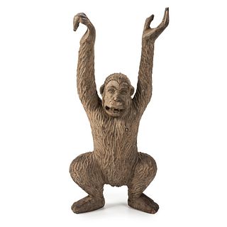 A Chip Carved and Stained Wood Hanging Monkey Circus Figure