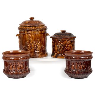 Four Rockingham Glaze Jars
