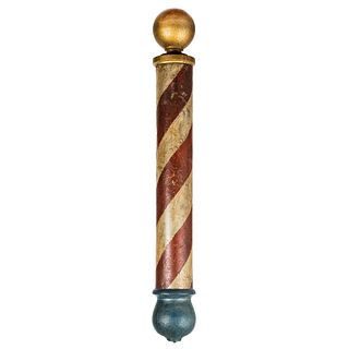 A Painted Wood and Tin Barber Pole