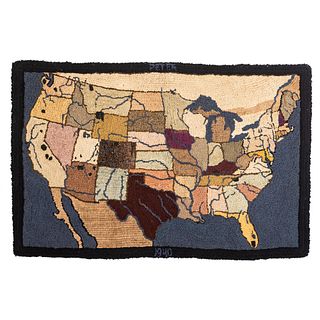 A Map of the United States Hooked Rug, 1940
