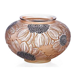 LALIQUE "Dahlia" vase, enameled and patinated