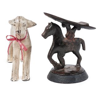 A Cast Iron Painted Lamb and Horse