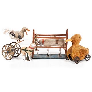 Four Sheep and Duck Toys, Including Pull Toys