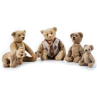 Five Stuffed Teddy Bears, Including Steiff