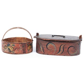 A Paint-Decorated Scandinavian Bentwood Box and Basket