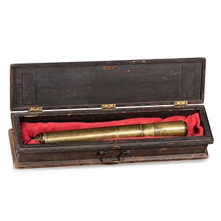 A Brass Telescope Inscribed for Capt. A.D. Perkins with Box and Tripod Stand