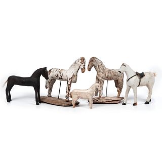 Five Carved and Painted Wooden Horses