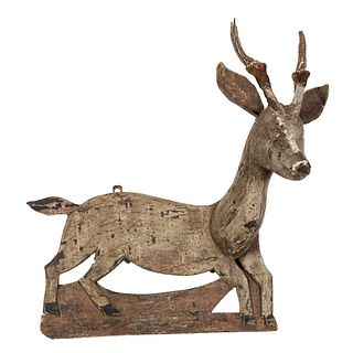 A Folk Art Carved Wooden Deer Head Wall Hanging