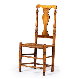A Queen Anne Mixed Woods Rush Seat Side Chair