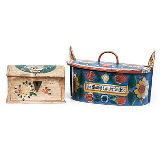 Two Paint-Decorated Scandinavian Wooden Boxes