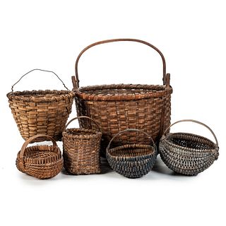 Six Split Oak Baskets with Handles