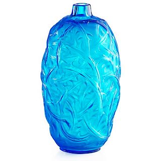 LALIQUE "Ronces" vase, electric blue glass