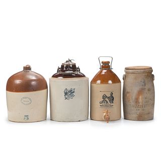 Four Stoneware Vessels, Including an Advertising Water Cooler