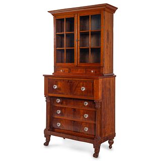 A Late Federal Cherrywood and Mahogany Veneered Secretary Desk-and-Bookcase, Ohio or Kentucky, Circa 1840