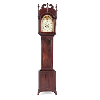 A Late Chippendale Star-Inlaid Stained Cherrywood Tall Case Clock, Likely Kentucky, Circa 1800