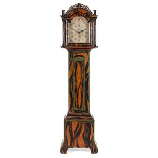 A Federal Grain-Painted Tall Case Clock with Works by Eaton Sanford, Plymouth, Massachusetts, Circa 1775 and Later