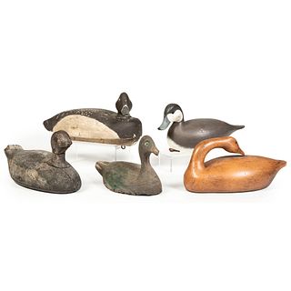 Five Wooden Duck Decoys