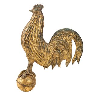 A Molded Copper Rooster on Ball Weathervane