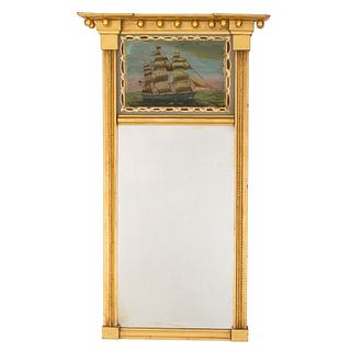 A Classical Giltwood and Églomisé Looking Glass, Likely New York, Circa 1820