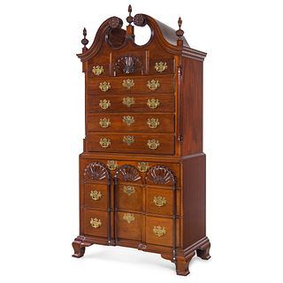 A Chippendale Style Shell-and-Block Carved Mahogany Chest-on-Chest by Master Cabinet Maker John Gaar Jr. (1913-2001) 
