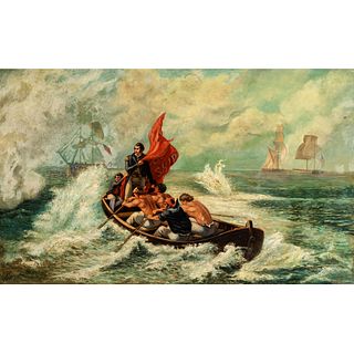 An Oil on Canvas of "Perry at the Battle of Lake Erie" after James Edward Kelly (American, 1855-1933)  