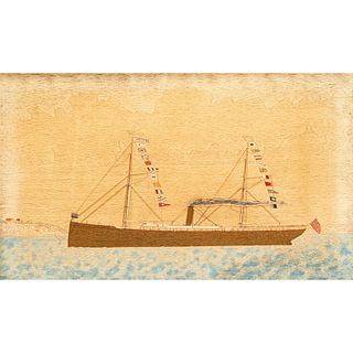 An American Woolwork Picture of a Steamship