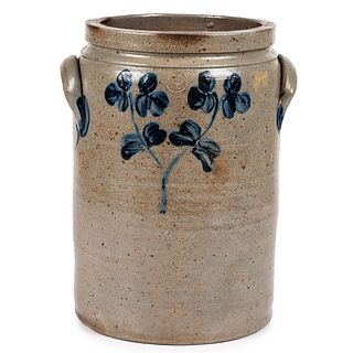 A Cobalt Decorated Stoneware Four-Gallon Twin-Handle Crock