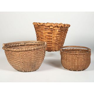 Three American Splint Oak and Hickory Baskets