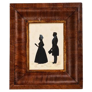 An American Cut-Paper and Gouache Decorated Silhouette of Husband and Wife