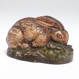 A Kilgore Rabbit in Cabbage Cast Iron Mechanical Bank