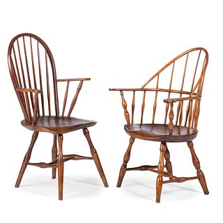 Two Windsor Shaped-Seat Armchairs 