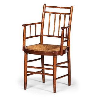 A Bamboo Windsor Armchair with Rush Seat