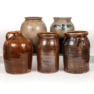 Five Three-Gallon Stoneware Vessels