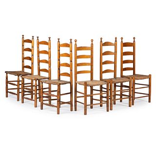 Six William and Mary Ladder Back Rush Seat Side Chairs