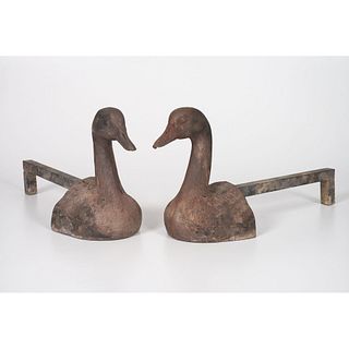 A Pair of Cast-Iron Duck-Form Andirons