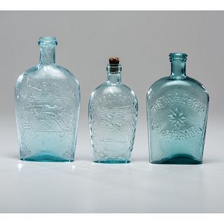 Three Aqua Glass Flasks