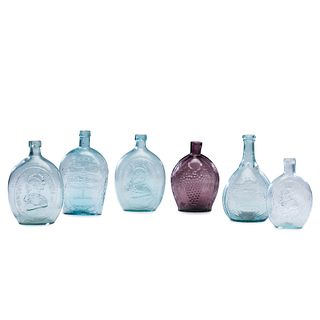 Six Presidential and Patriotic Mold Blown Glass Bottles