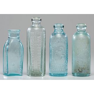 Four Pittsburgh Aqua Glass Bottles