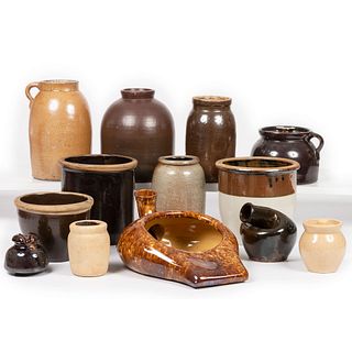 Thirteen Stoneware Vessels, Including Jars, Crocks, and Urinals