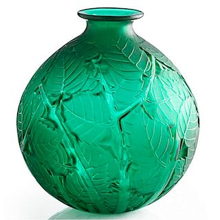 LALIQUE "Milan" vase, frosted green glass