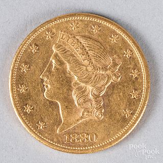 1880-S Liberty head twenty dollar gold coin.