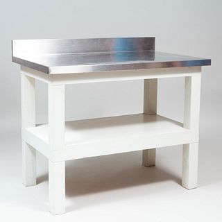 Stainless Steel and Painted Wood Work Table