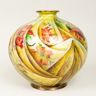 Continental Art Deco Enameled Metal Vase