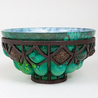 Louis Majorelle Glass and Wrought Iron Bowl