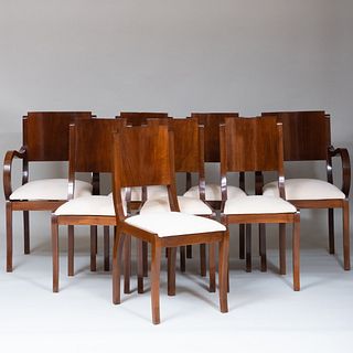 Set of Eight Art Deco Style Walnut Dining Chairs